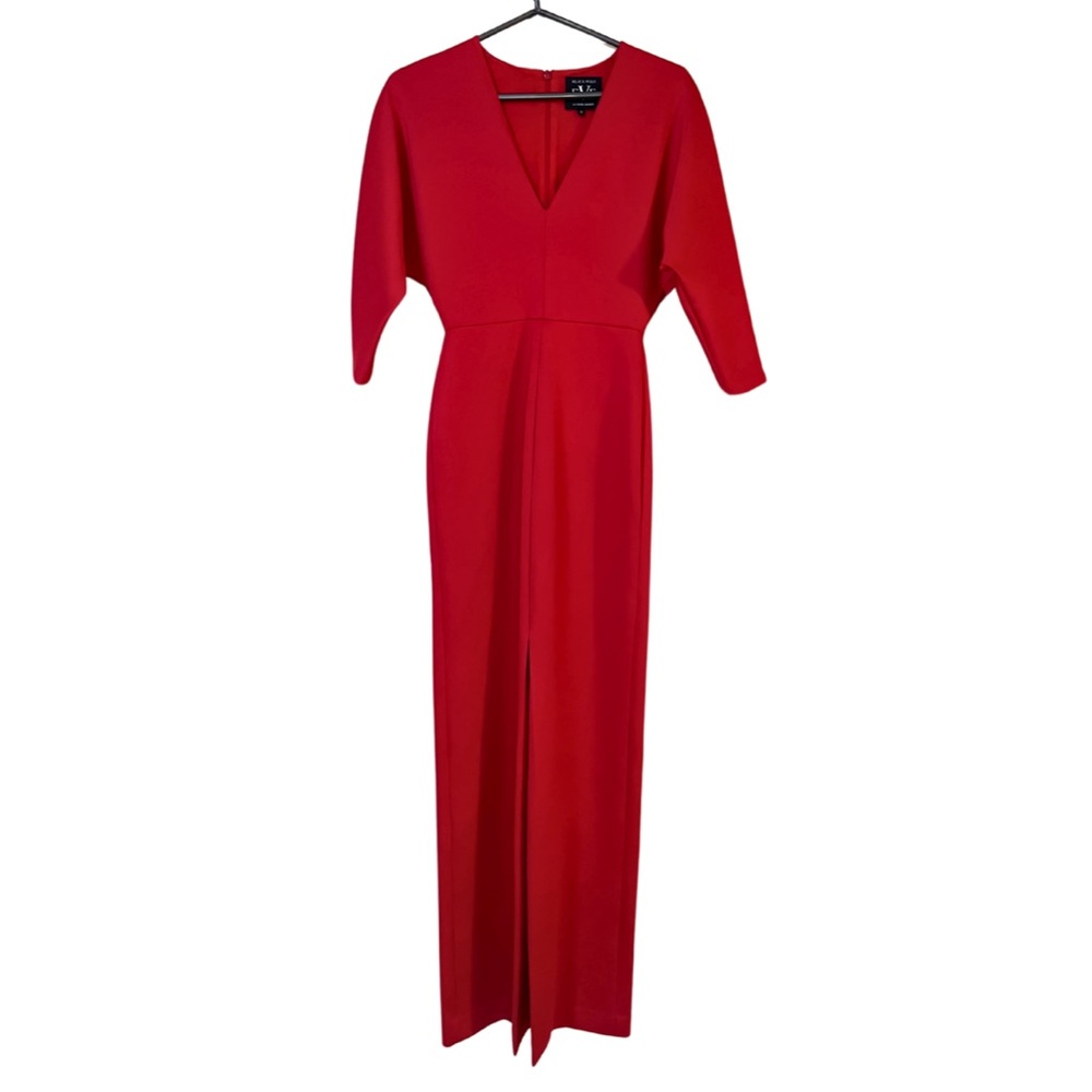Black Halo Eve Satin Gown Womens 0 Red Floor Length V-Neck Formal Sheath Dress